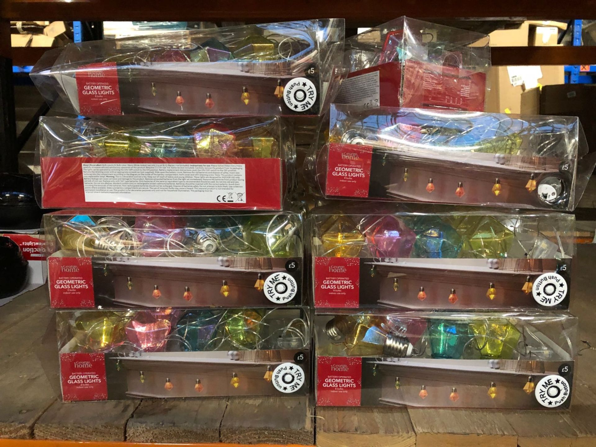 APPROX 20 X BOXES OF GEOMETRIC GLASS LIGHTS / COMBINED RRP £100.00 / CUSTOMER RETURNS