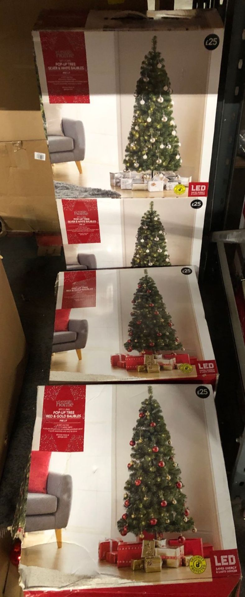 4 X 5FT POP-UP TREES WITH BAUBLES / COMBINED RRP £100.00 / CUSTOMER RETURNS