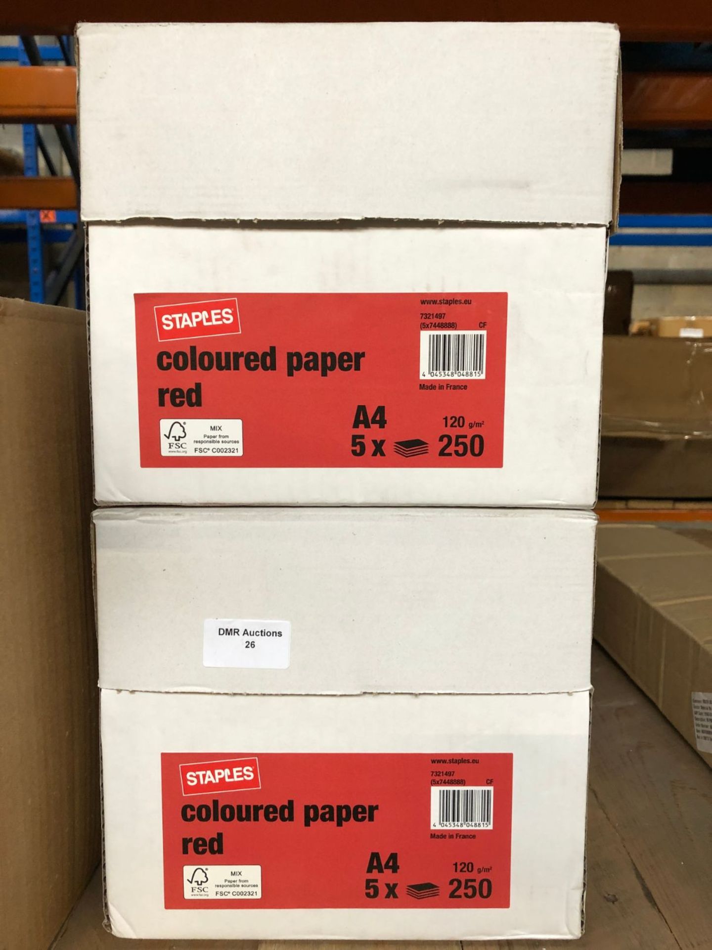 2 X BOXES OF STAPLES A4 RED COLOURED PAPER / AS NEW