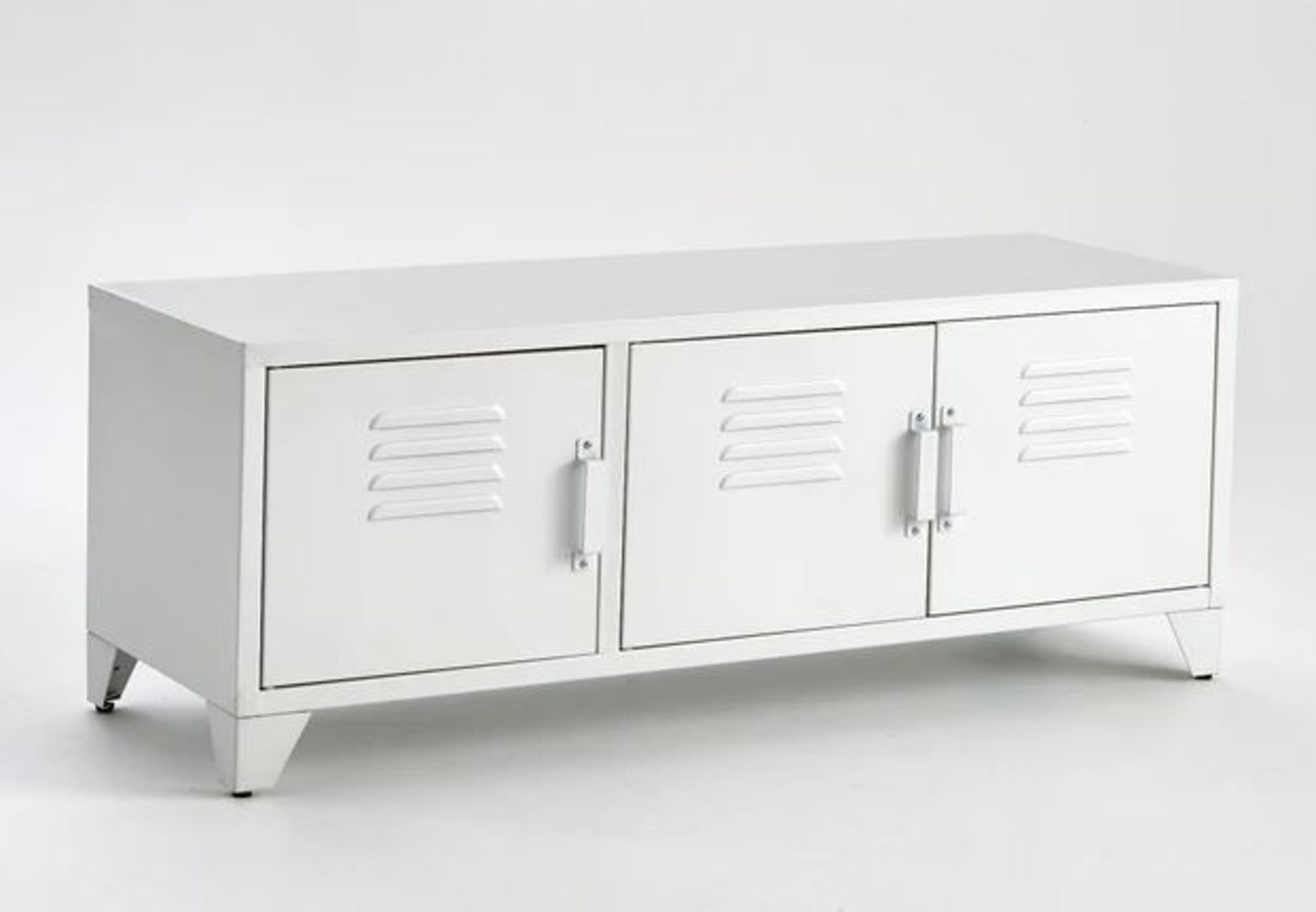 LA REDOUTE HIBA MATTE WHITE INDUSTRIAL STYLE TV UNIT WITH 3 DOORS