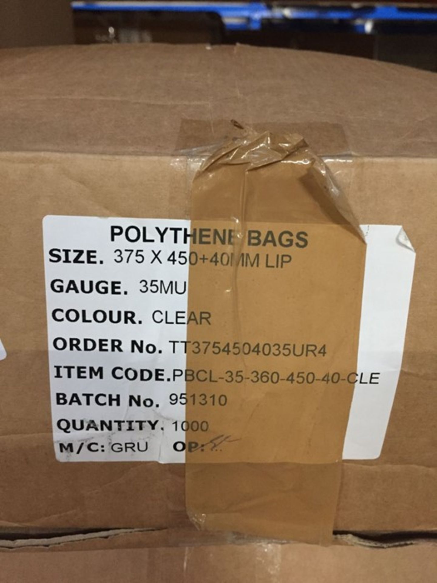 1 LOT TO CONTAIN A BOX OF 1000 SEALABLE CLEAR POLYTHENE BAGS, 375 X 450MM WITH 40MM LIP - L4