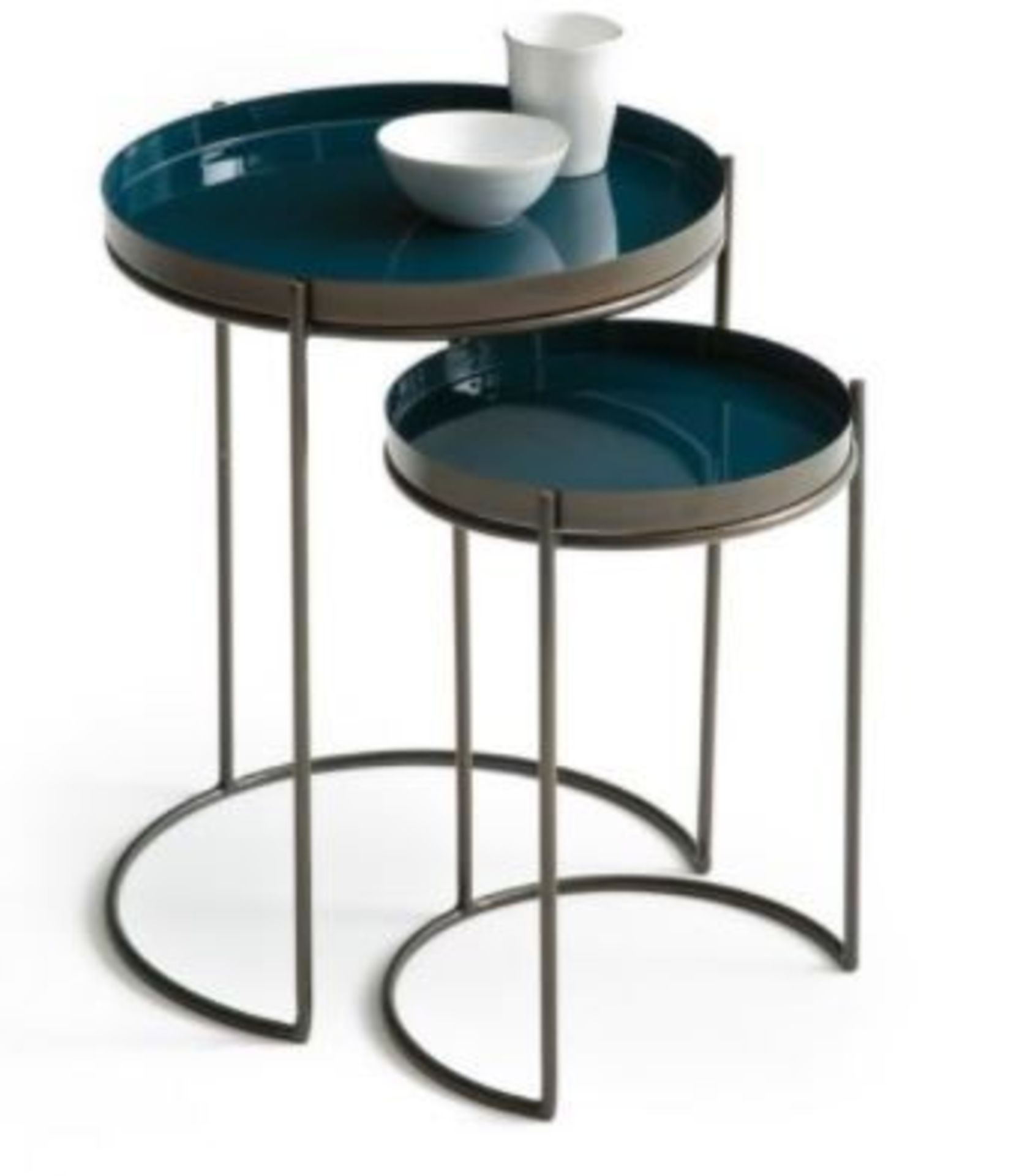 LA REDOUTE SET OF 2 SIDE TABLES IN METAL PICABEA PEACOCK BLUE