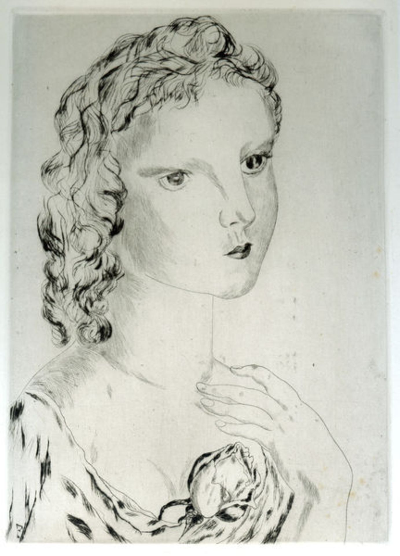 Jeune fille á la RoseEtching on velin. Monogrammed in the plate. Verso at the upper border loosely
