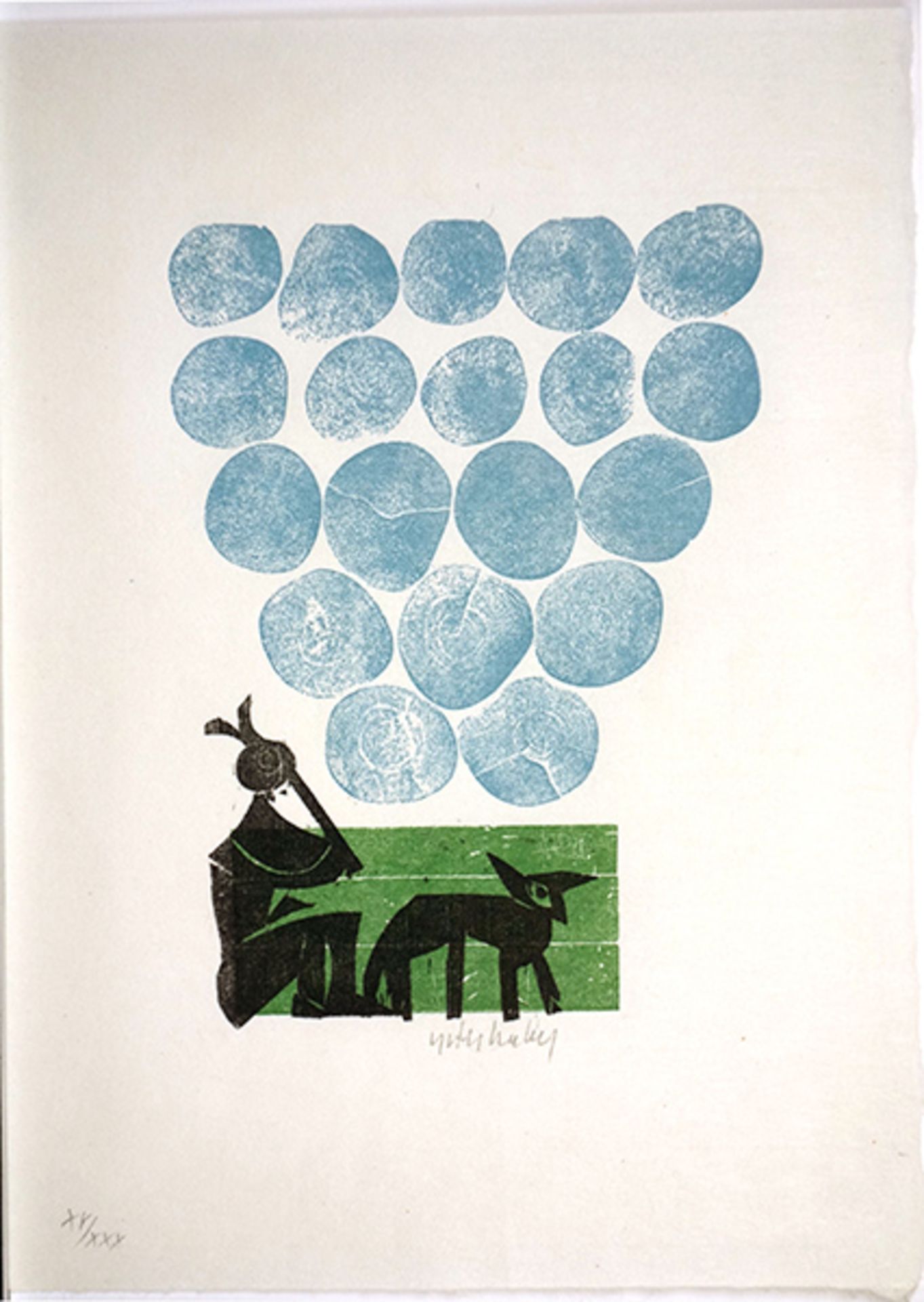 Federwolken (1978)Book with 1 color woodcut by the artist HAP Grieshaber, signed and numbered "XV/
