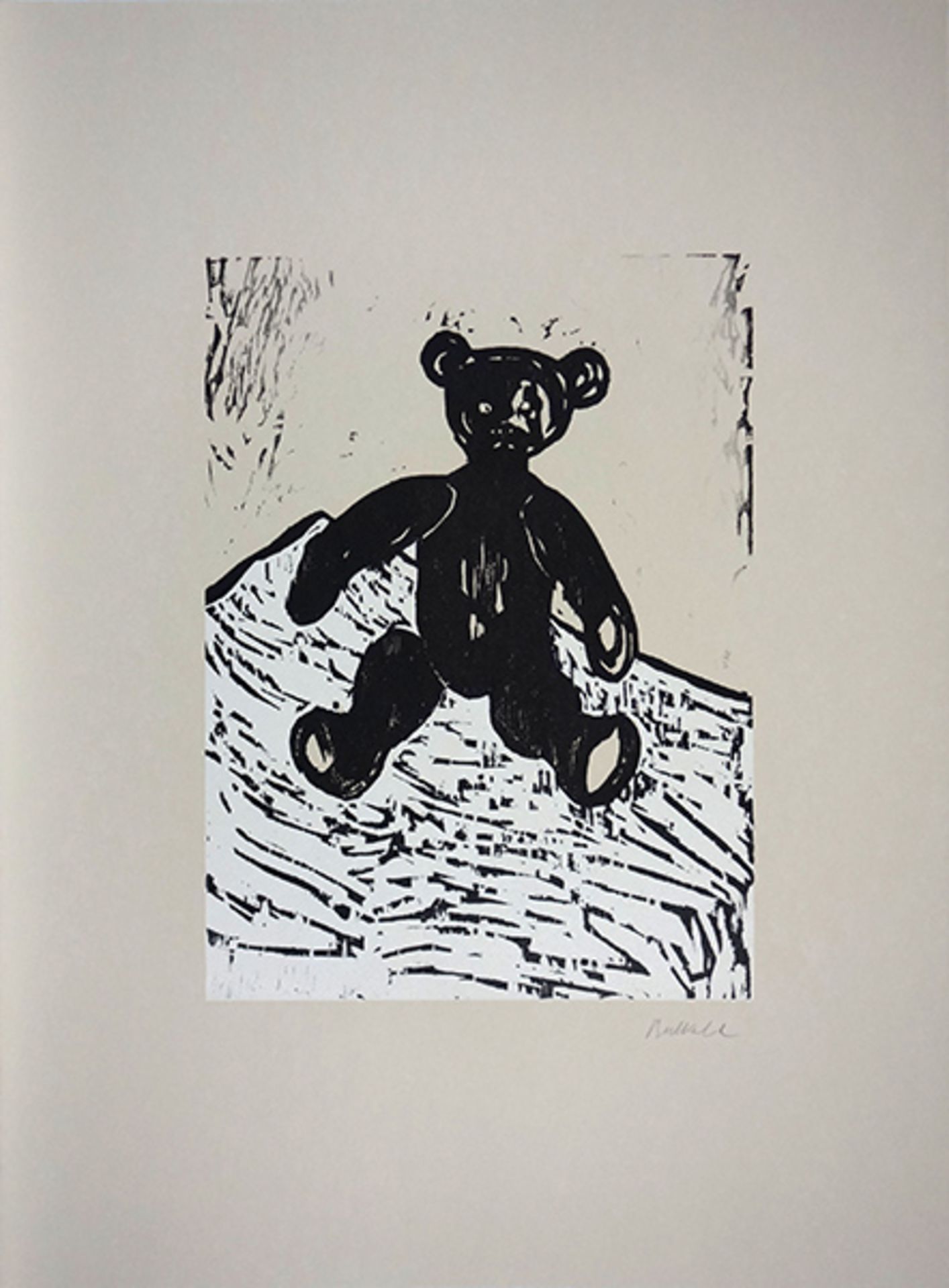 Teddy (2004)Woodcut on Somerset newspaper. Sheet size : 75,9 x 56,0 cm.Balkenhol, StephanHolzschnitt