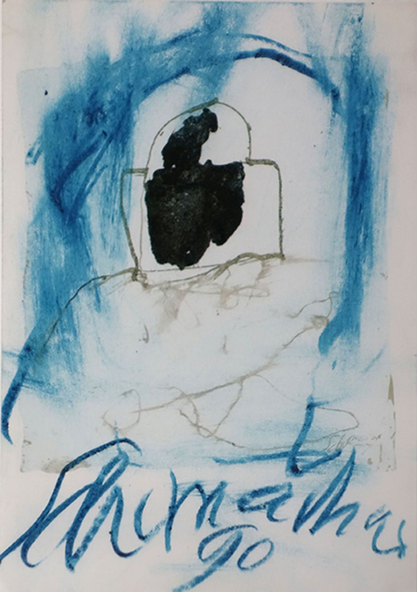 Ohne Titel (1990)Oil pastels in blue on postcard. Signed and dated. Inscribed by the artist verso.