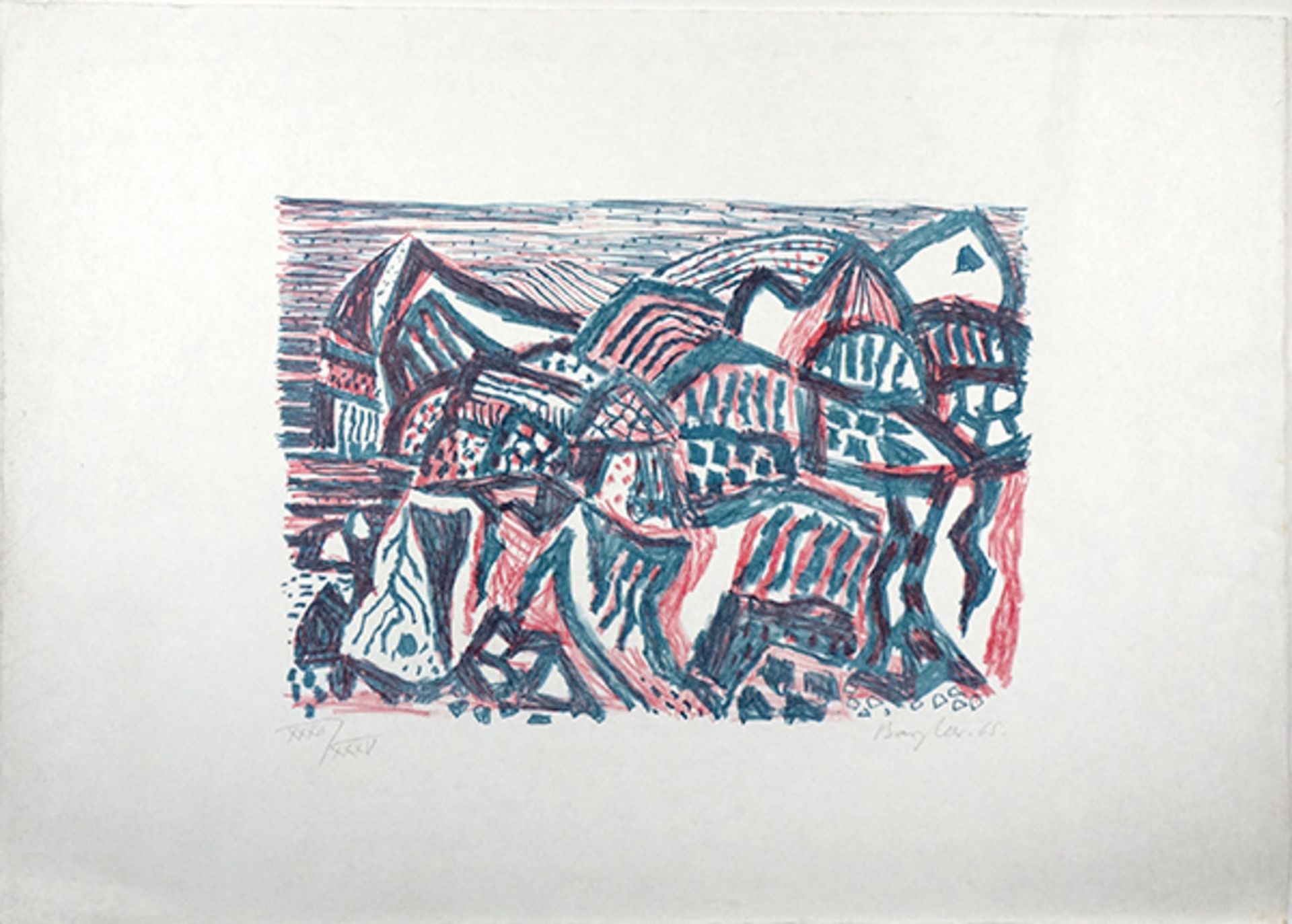 Bargheer, Eduard Farblithographie auf Japanbütten, 30,3 x 4,5 cm Vulkanische Landschaft 2 (1956)