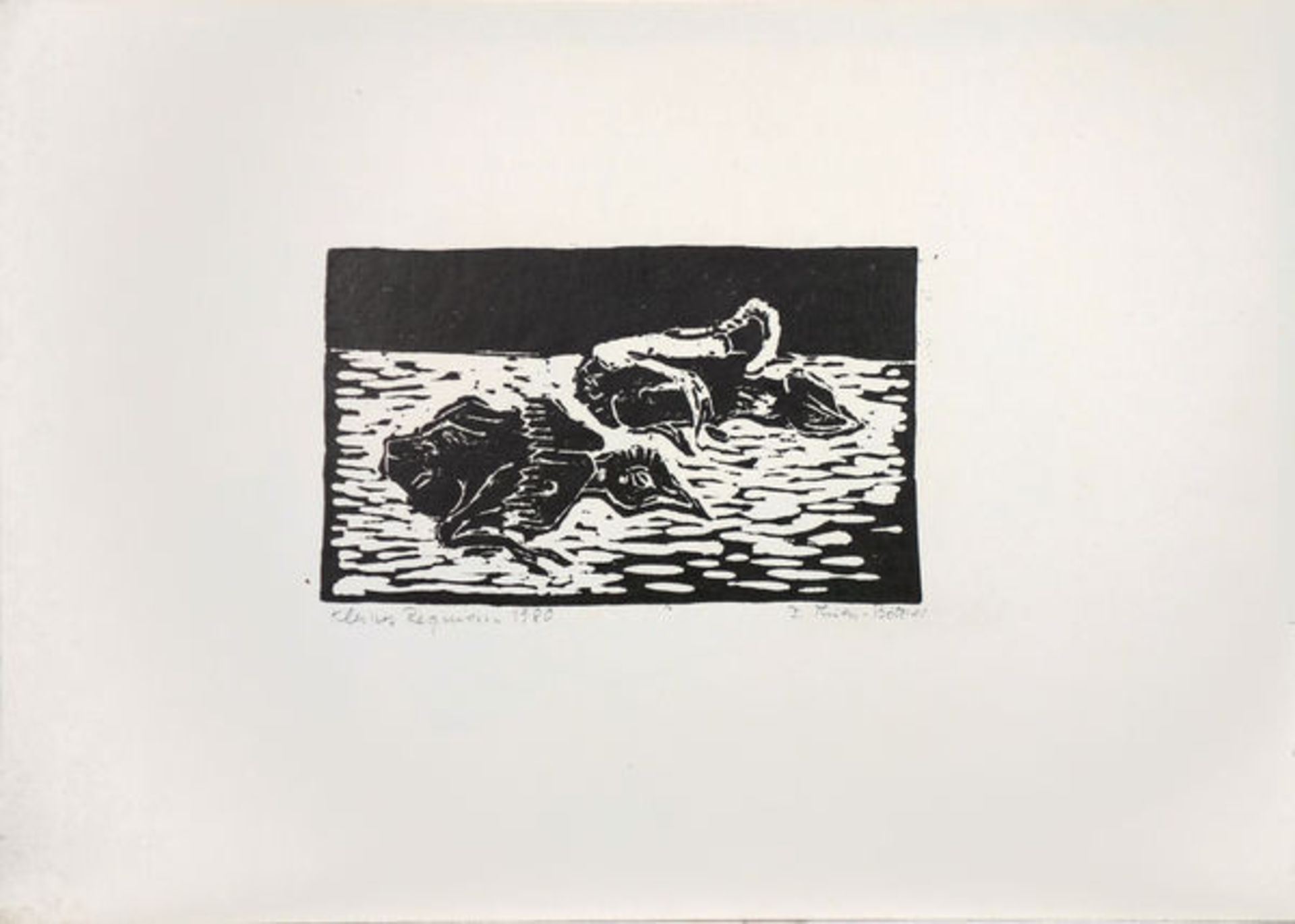 Thiess-Böttner, Inge Linolschnitt in Schwarz auf Papier, 11,6 x 19,5 cm Kleines Requiem (1980)