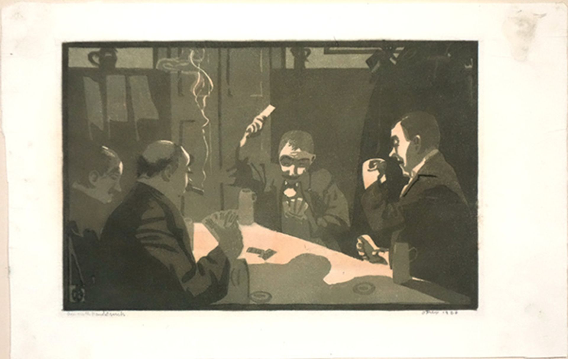 Frey, Oskar Farbholzschnitt auf Papier, 21,1 x 32,5 cm Kartenspieler (1926) Signiert, datiert und