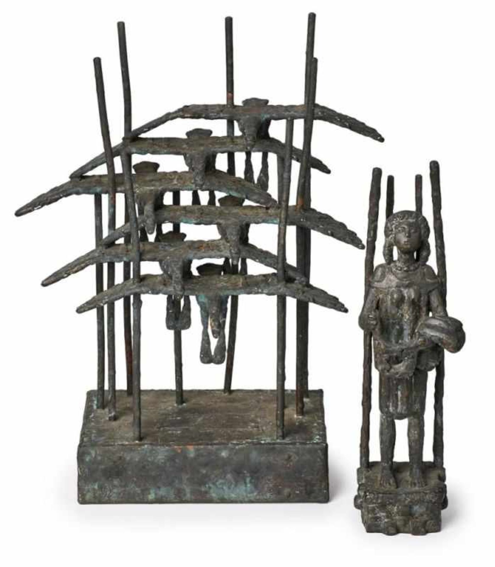 2-tlg. Eisenguss u. Bronzeskulptur - Bild 2 aus 2