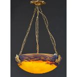 Deckenlampe sign. Muller Fres, um 1920, Glas mit mehrfarbiger Pulvereinschmelzung