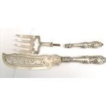 A Victorian silver fish slice and fork of large proportions by Aaron Hadfield, Sheffield 1847.