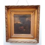 18th century landscape. Dutch school oil on canvas in a gilt wood frame. 30cm in width by 35cm in