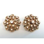 14cts American diamond cluster earrings set in gold with enamel c1960 diamonds 2cts approximately in