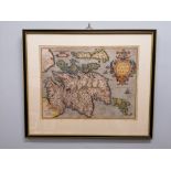 Map of Scotland [ORTELIUS(ABRAHAM)] Scotia Tabula, a framed double-page hand coloured engraved