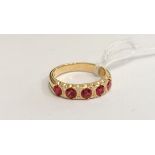 0.750 (18ct) Five stone ruby and diamond ring, London 1964