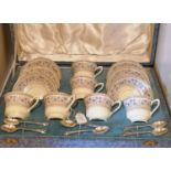 Fine cased set of Royal Worcester coffee cups and saucers with original coffee spoons c1925