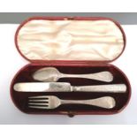 Cased Victorian silver chased three piece christening set, London 1859. Makers Joseph & Edward