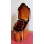 A Georgian mahogany and inlaid knife box converted to a stationary box having a shaped lid enclosing