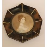 Miniature "Portrait of a Young Lady" signed "Fuger" set in octagonal tortoiseshell frame, "