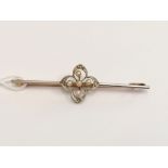 15ct and platinum diamond and pearl bar brooch c1890.