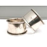A pair of Bishton’s Ltd of Birmingham silver napkin rings dated 1945. Approximately 45g