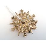 15ct Victorian starburst pearl brooch c1880