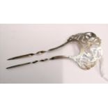 Silver pierced and chased hairpin, Chester 1905. Makers Cornelius Desormeaux Saunders & James
