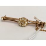 15ct diamond and pearl bar brooch c1900