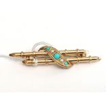 9ct turquoise and pearl double bar brooch c1890