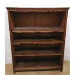 A 19th century oak open bookcase having four adjustable shelves raised plinth base. 122cm in width