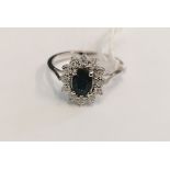 18ct (tested) Sapphire ad diamond cluster ring c1960, 1ct diamonds approximately