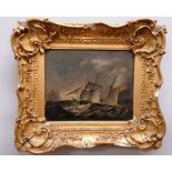 A late 18th century early 19th century English school oil on canvas of a ship flying the Spanish