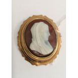 Early Victorian 18ct (tested) hard stone Cameo of a Lady c1850
