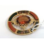 15ct (tested) Scottish gate "Pebble" brooch set carnelian, bloodstone and moss agate c1890