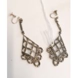 Pair of Sterling silver German drop earrings set Marquasite c1900