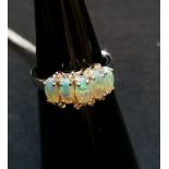 14ct and precious water opal and diamond five stone dress ring. Ring size S.