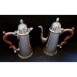 A Lowe & Son two piece coffee set comprising of a coffee and hot water pot with tapering cylindrical