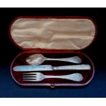 Cased Victorian silver chased three piece christening set, London 1859. Makers Joseph & Edward