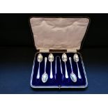 Cased set of six silver tea/coffee spoons with shell decoration. Makers Cooper Brothers & Sons