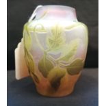 Small but rare Art Nouveau cameo glass cabinet vase in floral relief signed by Emile Galle circa