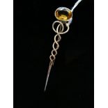 Attractive silver (tested) kilt pin set with oval citrine at the head circa 1920.