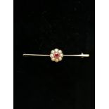 18ct (tested) Ruby and seed pearl bar brooch circa 1930.