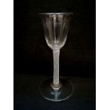 A late 18th century opaque air twist wine glass. 16.5 cm in height.