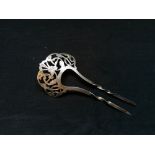 Silver pierced and chased hairpin. Chester, 1905. Makers Cornelius Desormeaux Saunders & James