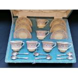 Fine cased set Royal Worcester coffee cups and saucers with original coffee spoons circa 1925.