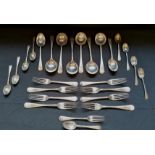 A quantity of Walker and Hall silver flat ware to include soup spoons, dinner and side forks,