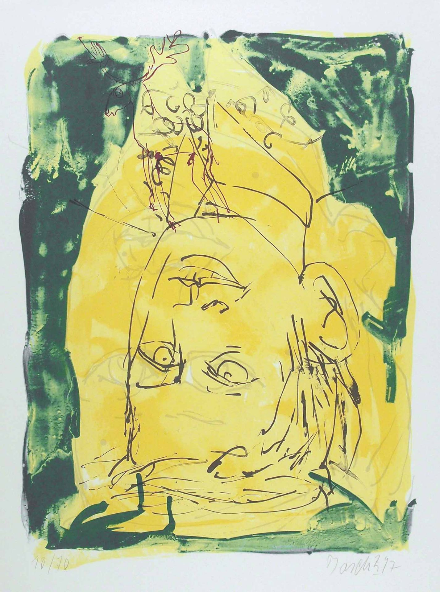 Georg BaselitzDeutschbaselitz/Sachsen 1938 - lebt in SalzburgPortrait 1950. Farb. Lithographie.