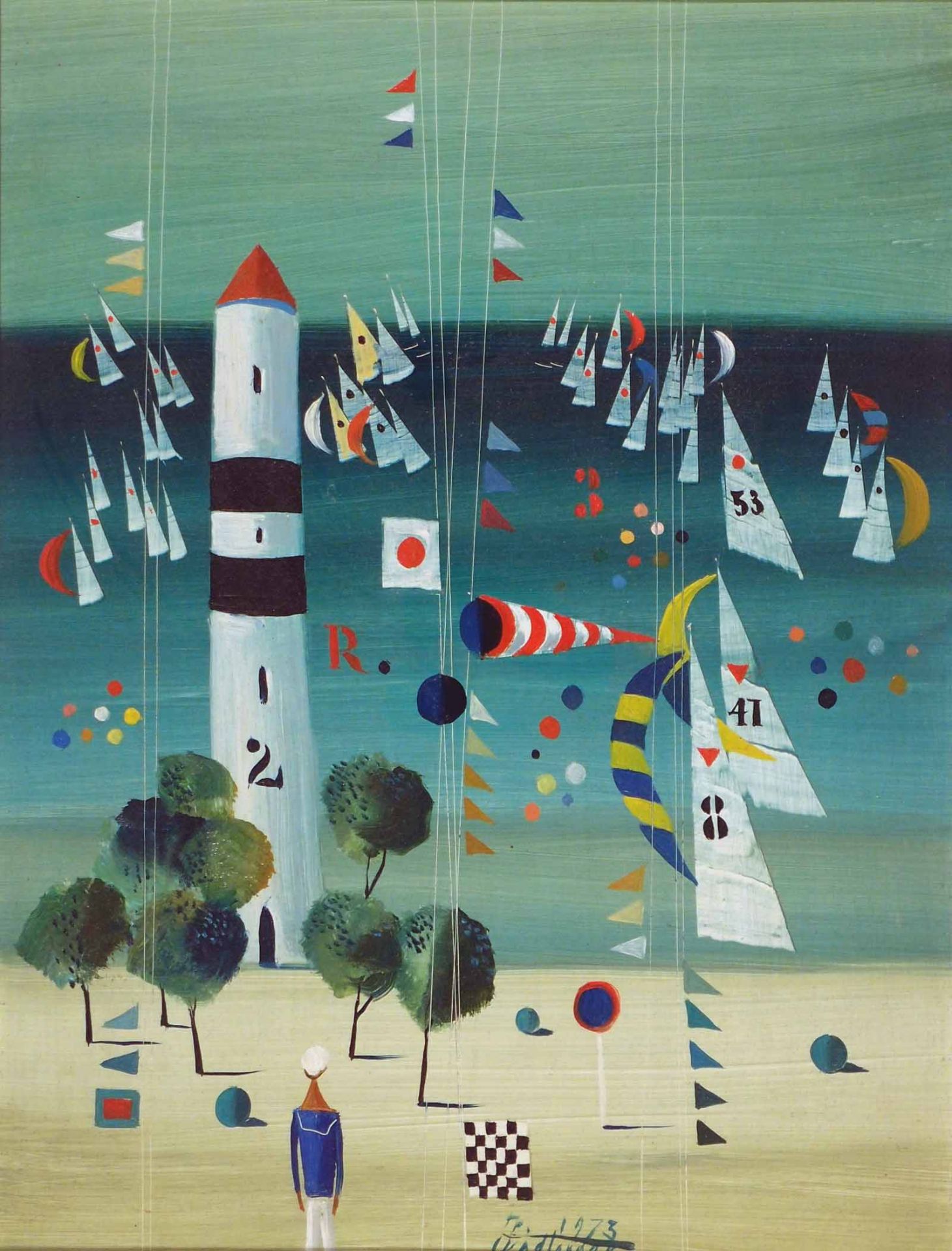 Horst SkodlerrakJugnaten/Memelland 1920 - 2001 LübeckRegatta R3. Öl auf Holz. 1973, 24 x 18 cm.