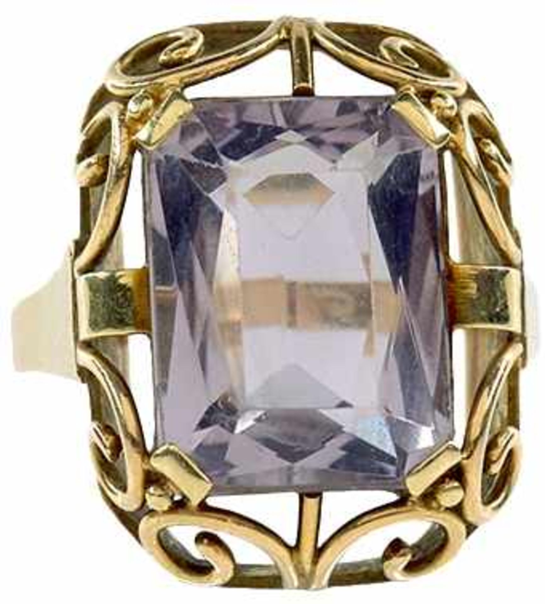 Ringe mit Steinbesatz Dekorativer Damenfingerring mit ornamentalem Dekor und einem hellen,